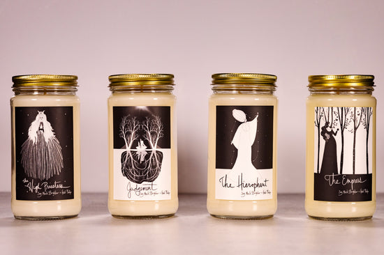 Tarot soy candle collection for Soy Much Brighter in Beverly, MA