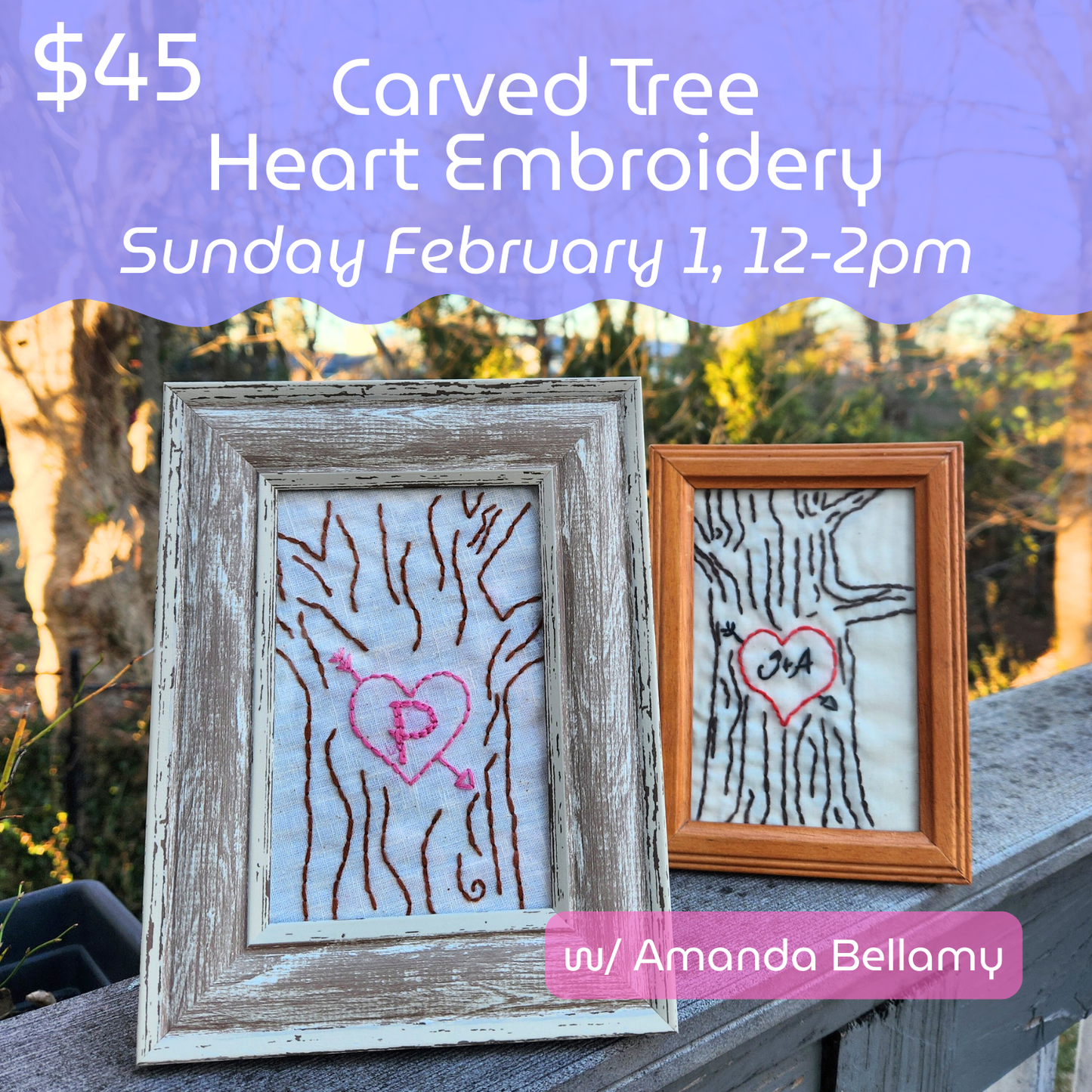 Carved Tree Heart Embroidery // Sunday February 1st 12-2pm