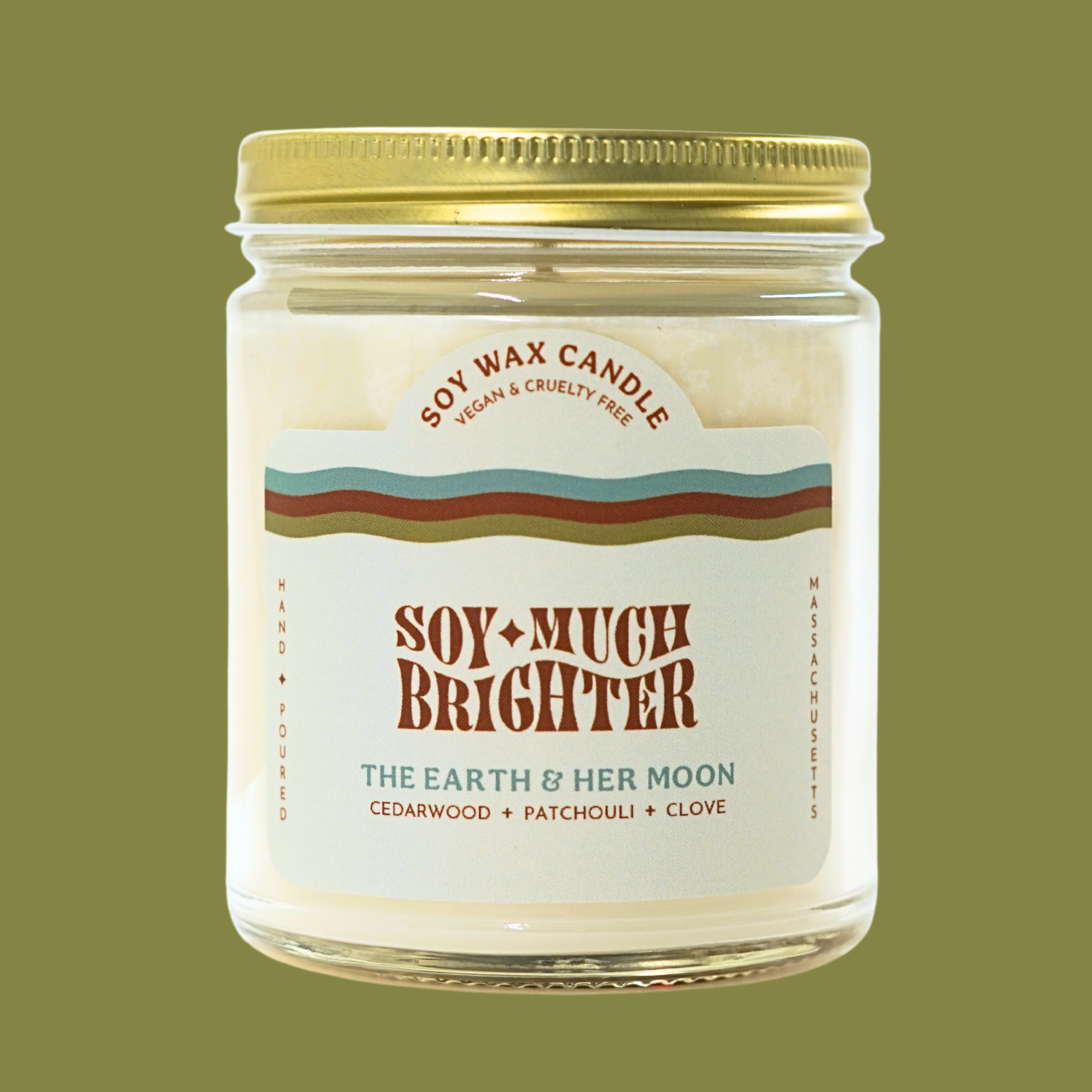 The Earth and Her Moon Soy Candle: Patchouli + Cedarwood + Clove