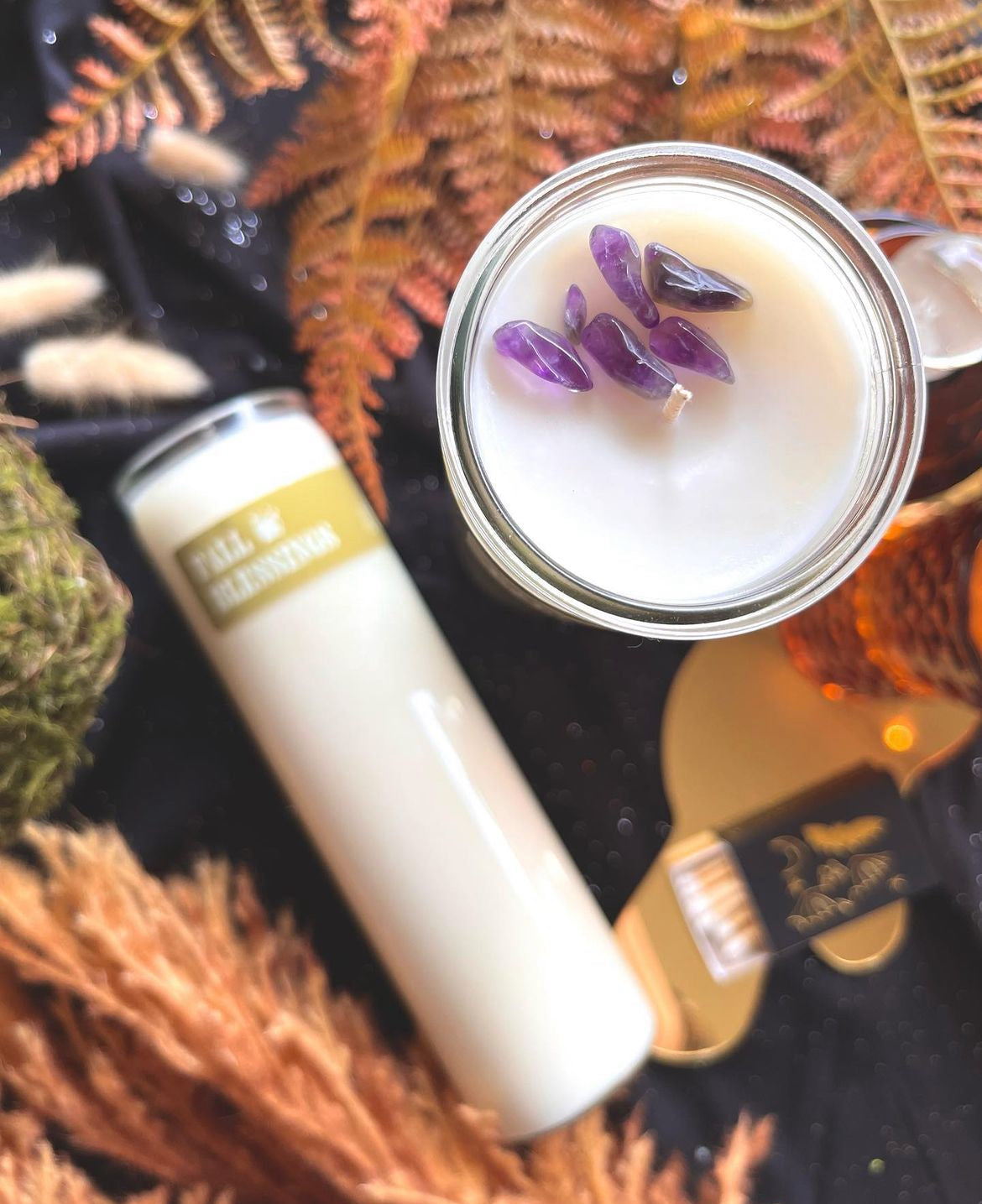 Fall Blessings - Tall Girls Candles - Topped with purple amethyst