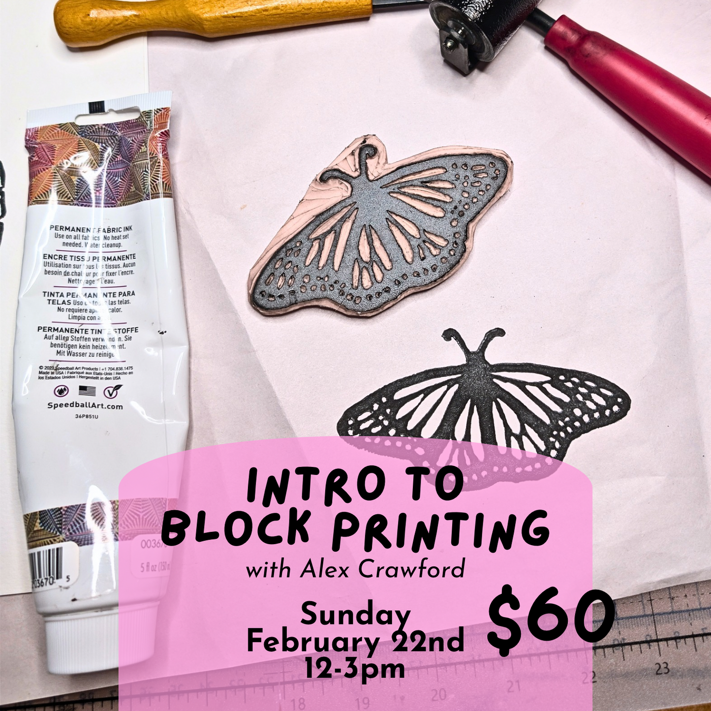 Intro to Block Printing // Sunday February 22nd 12-3pm