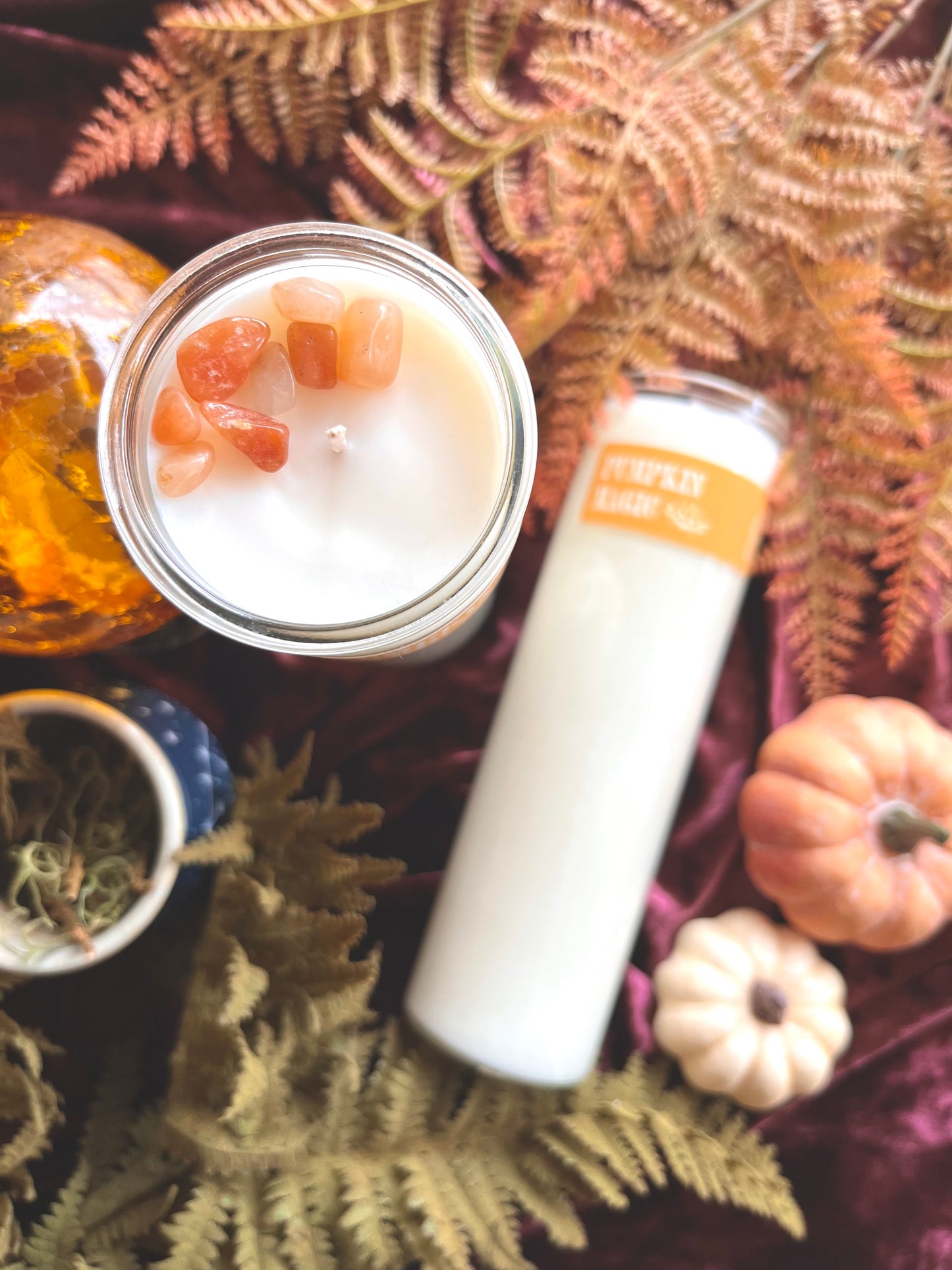 Pumpkin Magic - Tall Girls Candles - Topped with red Aventurine