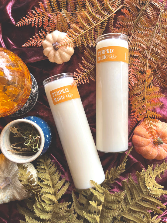 Pumpkin Magic - Tall Girls Candles - Topped with red Aventurine