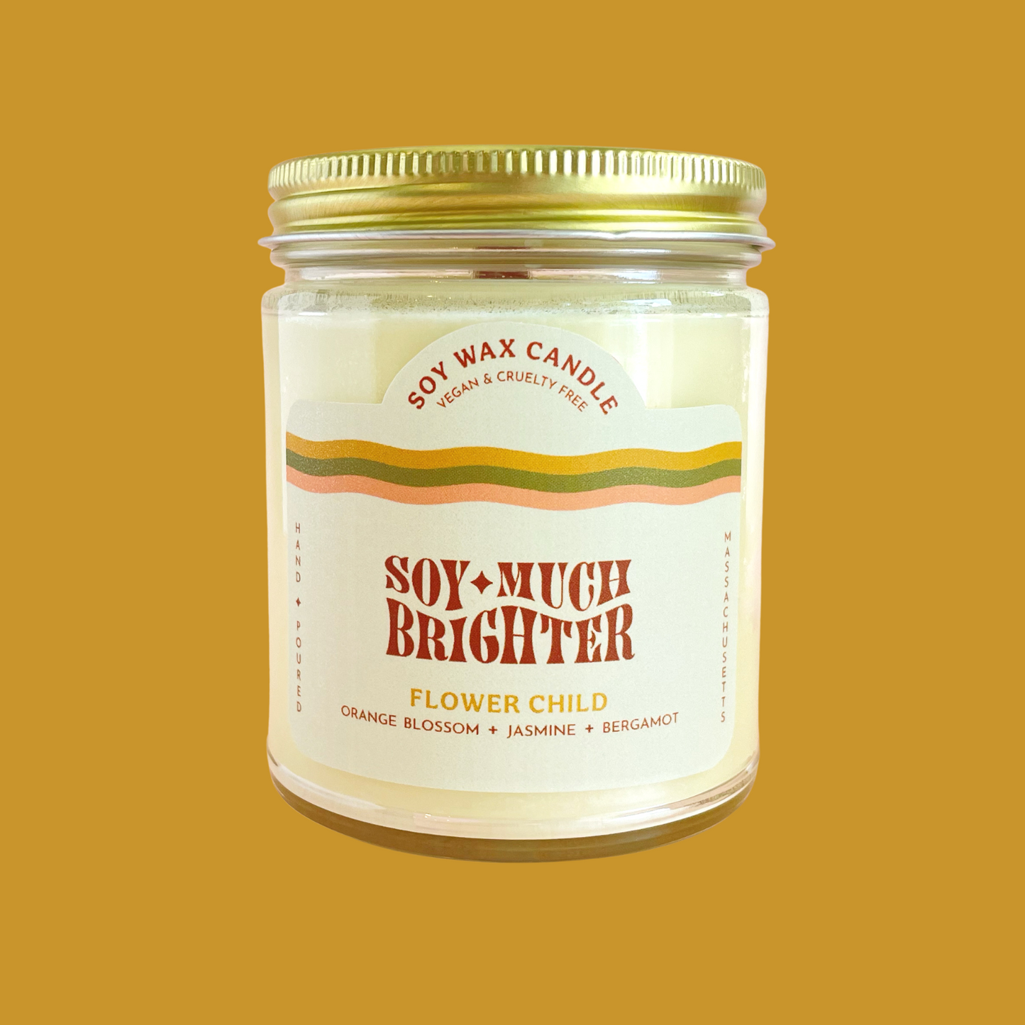 Orange blossom scented soy candle near Beverly, Ma