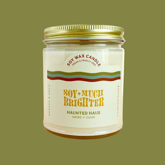 Fall candle scents featuring smoke and clove candle by Soy Much Brighter in Beverly, MA