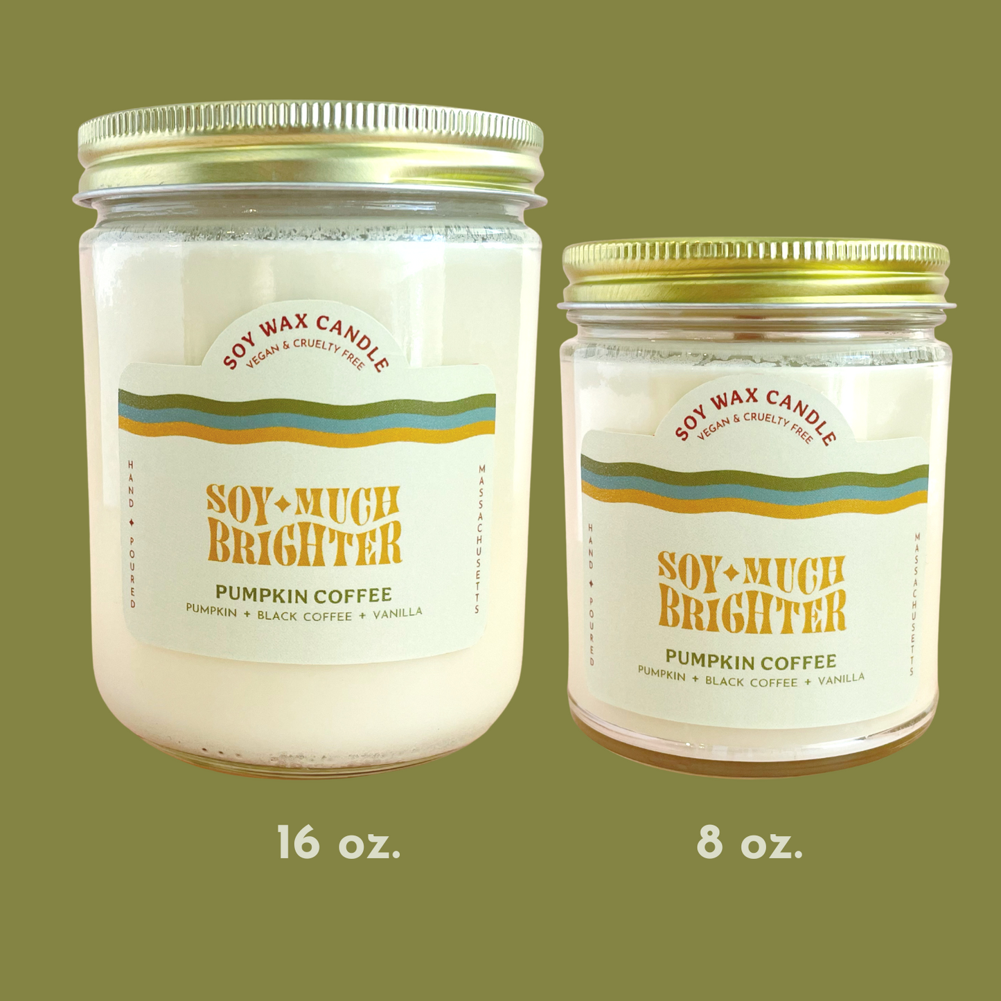 Vanilla and coffee scented fall candle by Soy Much Brighter.