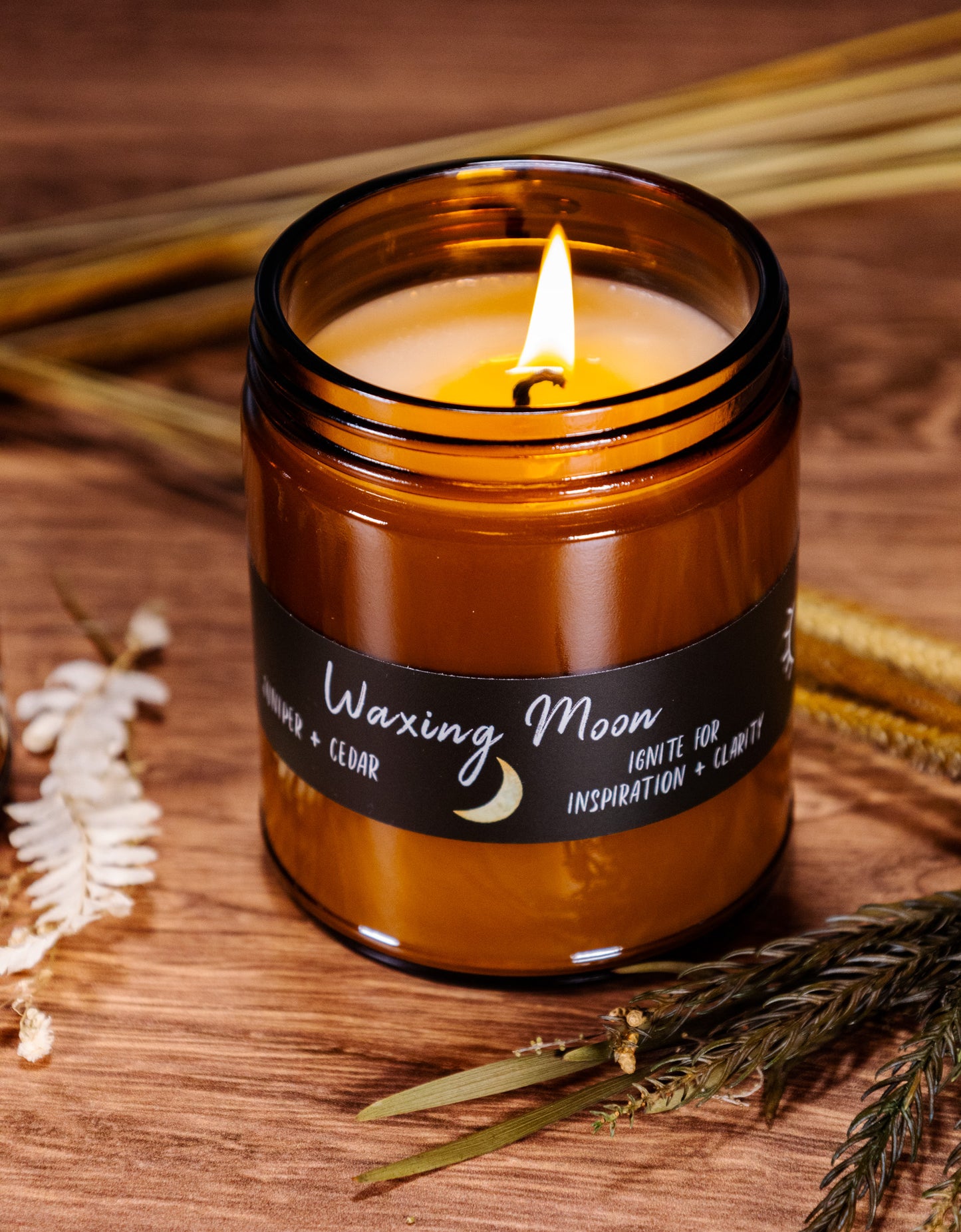 Waxing moon candles juniper and cedar scented soy candle